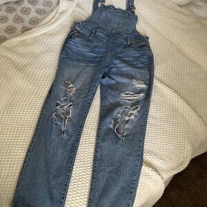Arizona Jeans Co. Women's Jean Overall Large Distressed Light Blue Denim